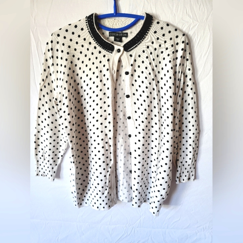 Retro white and black polka dot cardigan sweater